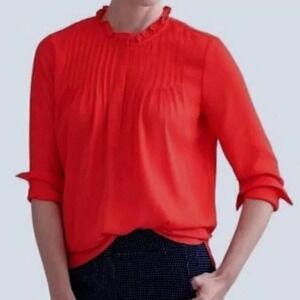 J. Crew Mercantile Pink Pintuck Long Sleeve Blouse size 0